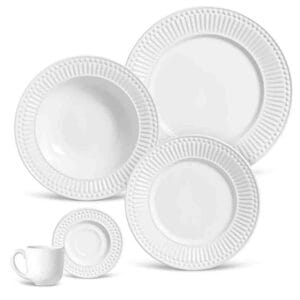 Conjunto de Jantar 42 Peças Cerâmica Branco com Relevos Roma Porto Brasil